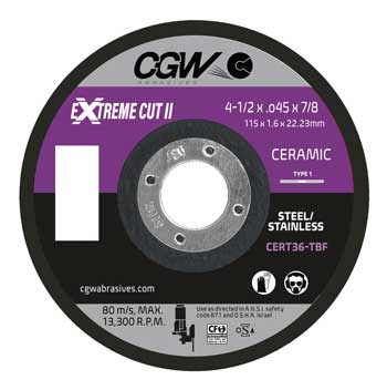 CGW Abrasives Type 27 eXtreme Cut&trade; Ceramic Cutting Wheels