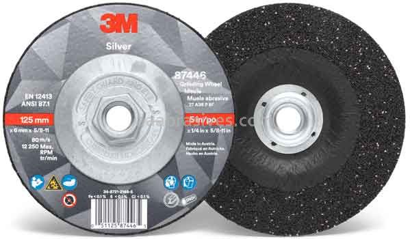 3M™ 7010412149 5 x 1/4 x 5/8-11 Type 27 Silver Depressed Center Grinding Wheel 87446
