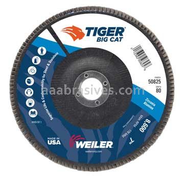 Weiler 50825 7" Big Cat Abrasive Flap Disc Flat Type 27 Phenolic Backing 80 Z 7/8" Arbor Hole