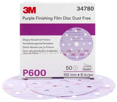 3M™ 7100122781 6” P600 Grit 260L Hookit™ Purple Finishing Film Abrasive Disc