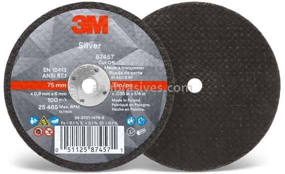 3M™ 7100138406 3 x .035 x 1/4 Type 1 Silver Cut-Off Wheel 87457