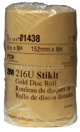 3M™ 7000119707 6” P220 Grit Stikit™ Gold Disc Roll