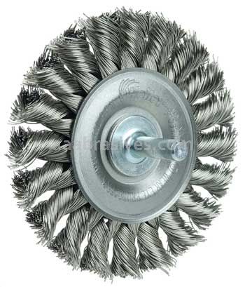 Weiler 17684 3-1/4" Stem-Mounted Knot Wire Wheel .014" Stainless Steel Fill 1/4" Stem
