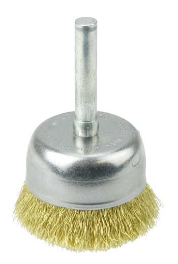 Weiler 14310 1-3/4" Crimped Wire Utility Cup Brush .006" Brass Fill 1/4" Stem