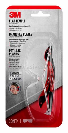 3M&trade; 7100160887 Flat Temple Eyewear 47010H1-C Black/Red Clear Lens Anti-Scratch