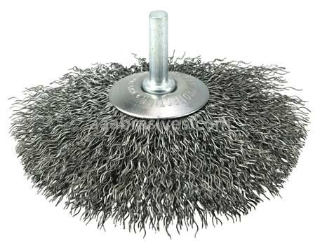 Weiler 17923 4" Stem-Mounted Concave Crimped Wire Wheel .014" Steel Fill 1/4" Stem