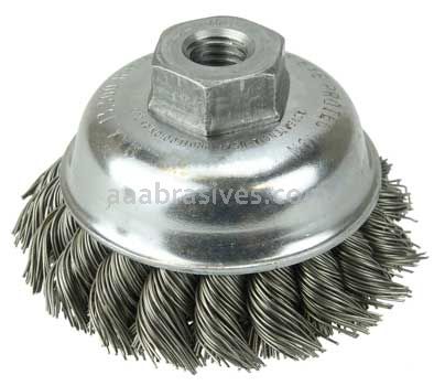 Weiler 13152 3-1/2" Single Row Knot Wire Cup Brush .023" Steel Fill M14 x 2.0 Nut