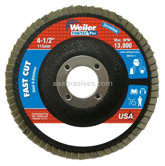 Weiler 31343 - 4-1/2" , 36Z, 7/8" A.H., Vortec Pro Abrasive Flap Disc, Angled, Phenolic Backing - 012382313432