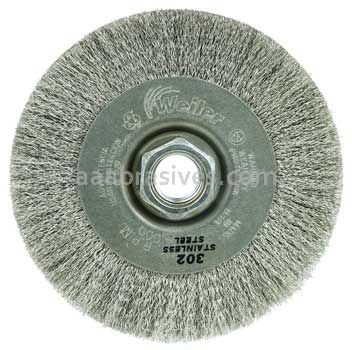 Weiler 00156 4" Narrow Face Crimped Wire Wheel .006 Stainless Steel Fill 5/8"-11 UNC Nut