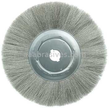 Weiler 01949 12" Narrow Face Crimped Wire Wheel .0104" Stainless Steel Fill 1-1/4" Arbor Hole