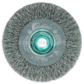 Weiler 13077 4" Narrow Face Crimped Wire Wheel .014" Steel Fill M14 x 2.0 Nut