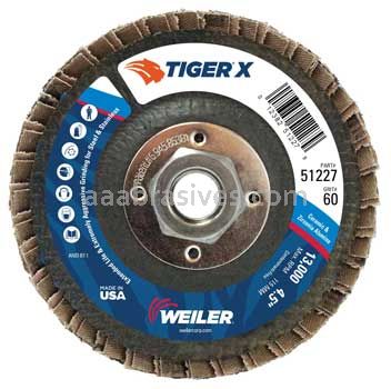 Weiler 51227 4-1/2" Tiger X Flap Disc Flat Type 27 Phenolic Backing 60 Z 5/8-11" Arbor Hole