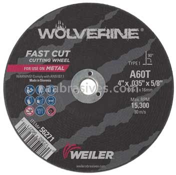 Weiler 56271 4" x .035" Wolverine Type 1 Cut-Off Wheel A60T 5/8" AH