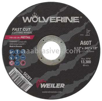Weiler 56281 4-1/2" x .045" Wolverine Type 1 Cut-Off Wheel A60T 7/8" AH