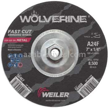 Weiler 56468 7" x 1/4" Wolverine Type 27 Grinding Wheel A24R 5/8"-11 Nut