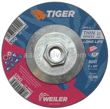 Weiler 57042 5" x .045" TIGER AO Type 27 Cutting Wheel A60T 5/8"-11 Nut