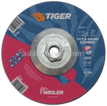Weiler 57108 6" x 1/8" TIGER AO Type 27 Cut/Grind Combo Wheel A30S 5/8"-11 Nut