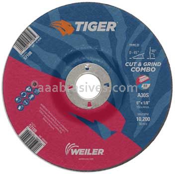 Weiler 57109 6" x 1/8" TIGER AO Type 27 Cut/Grind Combo Wheel A30S 7/8" AH