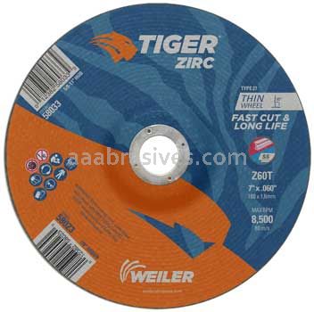 Weiler 58023 7" x .060" TIGER ZIRC Type 27 Cutting Wheel Z60T 7/8" AH