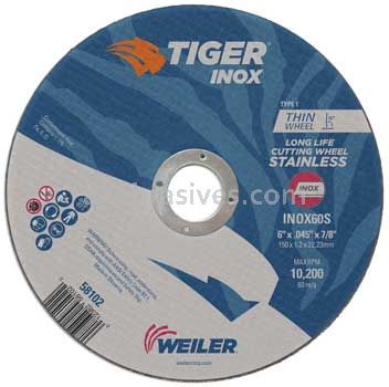 Weiler 58102 6" x .045" TIGER INOX Type 1 Cut-Off Wheel INOX60S 7/8" AH