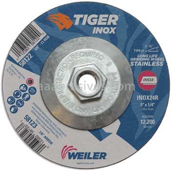 Weiler 58122 5" x 1/4" TIGER INOX Type 27 Grinding Wheel INOX24R 5/8"-11 Nut