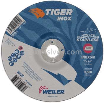 Weiler 58125 7" x 1/4" TIGER INOX Type 27 Grinding Wheel INOX24R 7/8" AH