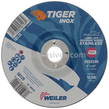 Weiler 58129 6" x 1/4" TIGER INOX Type 27 Grinding Wheel INOX24R 7/8" AH