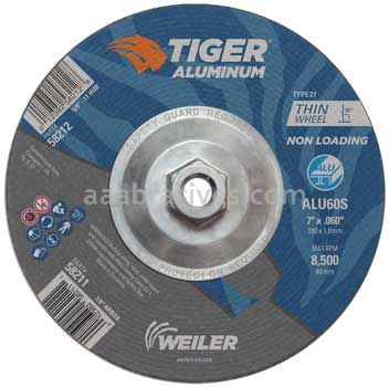 Weiler 58212 7" x .060" TIGER ALUMINUM Type 27 Cutting Wheel ALU60S 5/8-11 Nut