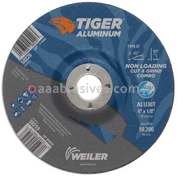Weiler 58219 6 x 1/8 TIGER ALUMINUM Type 27 Cut/Grind Combo Wheel ALU30T 7/8 AH