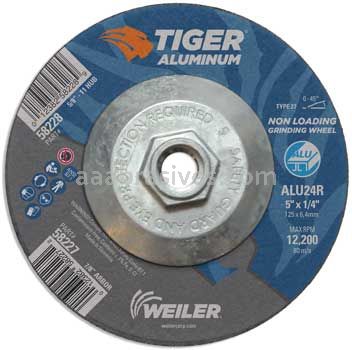 Weiler 58228 5" x 1/4" TIGER ALUMINUM Type 27 Grinding Wheel ALU24R 5/8-11 Nut