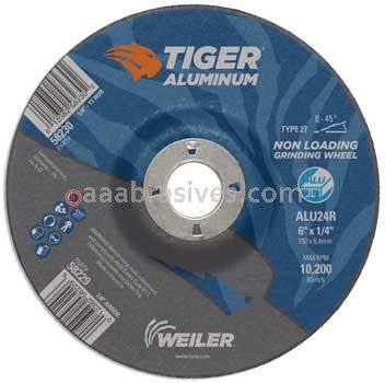 Weiler 58229 6" x 1/4" TIGER ALUMINUM Type 27 Grinding Wheel ALU24R 7/8 AH