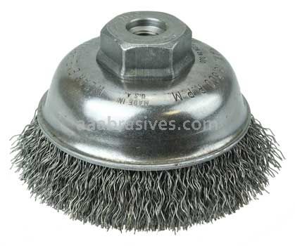 Weiler 13175 3-1/2" Crimped Wire Cup Brush .014" Steel Fill M10x1.25 Nut