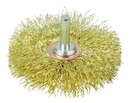Weiler 17641V 3" Stem-Mounted Crimped Wire Wheel .0118" Brass Fill 1/4" Stem Vending Ready