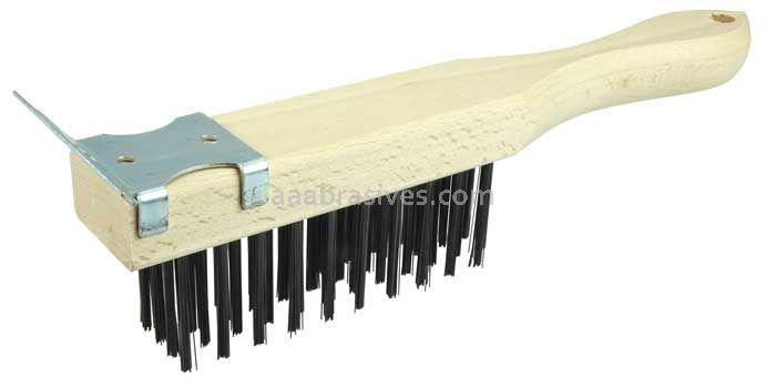 Weiler 44069 Hand Wire Scratch Brush with Scraper .012 Carbon Steel Fill 4 x 11 Rows