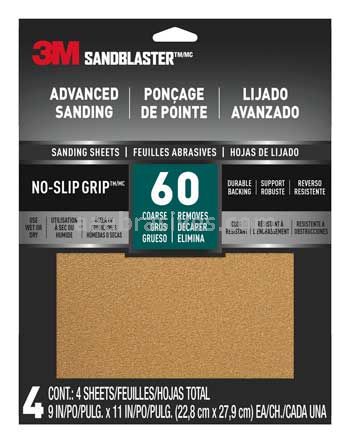 3M™ 7100183446 9 x 11 60 Grit SandBlaster™ Advanced Sanding Sheets w/ NO-SLIP GRIP™