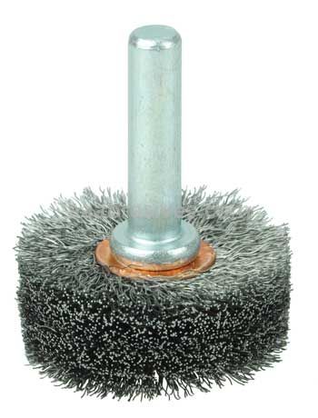 Weiler 17602 1-1/2" Wide Face Stem-Mounted Crimped Wire Wheel .006" Steel Fill 1/4" Stem