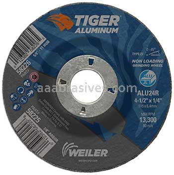 Weiler 58225 - 4-1/2" x 1/4" x 7/8" T27 ALU24R Tiger Aluminum Grinding Wheel
