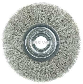 Weiler 01809 8" Narrow Face Crimped Wire Wheel .0118" Stainless Steel Fill 1-1/4" Arbor Hole
