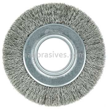 Weiler 03520 6" Wide Face Crimped Wire Wheel .014" Stainless Steel Fill 2" Arbor Hole