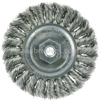 Weiler 13110 Standard Twist Knot Wire Wheel 4" .014" Stainless Steel Fill 3/8"-24 UNF Nut
