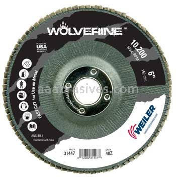 Weiler 31447 6" Wolverine Abrasive Flap Disc Angled Type 29 Phenolic Backing 40 Z 7/8" Arbor Hole