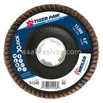 Weiler 51246 4-1/2" Tiger Paw Abrasive Flap Disc Angled Phenolic Backing 60 Z X-LOCK Arbor Hole