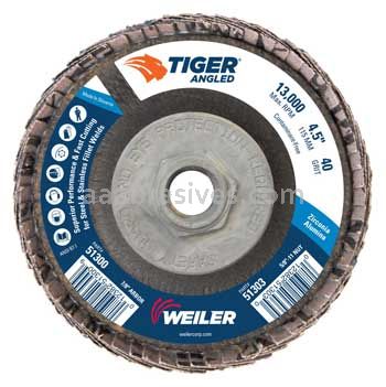 Weiler 51303 4-1/2 Tiger Angled Radial Zirc Flap Disc 40 Z 5/8-11 Nut