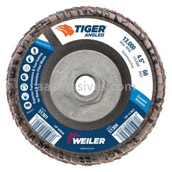Weiler 51304 4-1/2 Tiger Angled Radial Zirc Flap Disc 60 Z 5/8-11 Nut