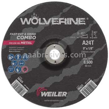 Weiler 56424 9" x 1/8" Wolverine Type 27 Cut/Grind Combo Wheel A24T 7/8" AH