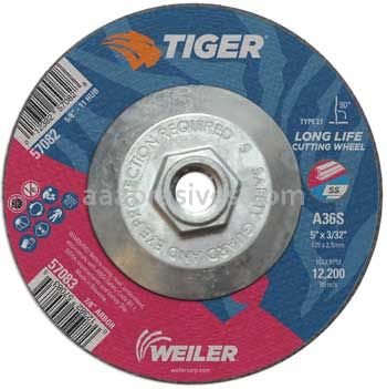 Weiler 57082 5" x 3/32" TIGER AO Type 27 Cutting Wheel A60T 5/8"-11 Nut