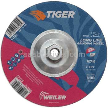 Weiler 57124 7" x 1/4" TIGER AO Type 27 Grinding Wheel A24R 5/8"-11 Nut