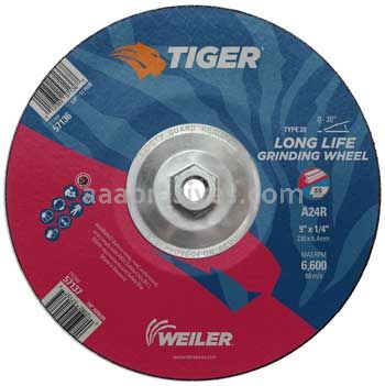 Weiler 57136 9" x 1/4" TIGER AO Type 28 Grinding Wheel A24R 5/8"-11 Nut