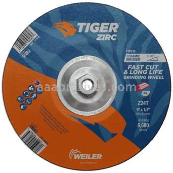 Weiler 58082 9"x 1/4" TIGER ZIRC Type 28 Grinding Wheel Z24T 5/8"-11 Nut