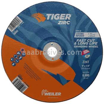 Weiler 58083 9"x 1/4" TIGER ZIRC Type 28 Grinding Wheel Z24T 7/8" AH